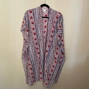 Francesca's Kimono Boho Floral Print Open Front, Open Side Longline